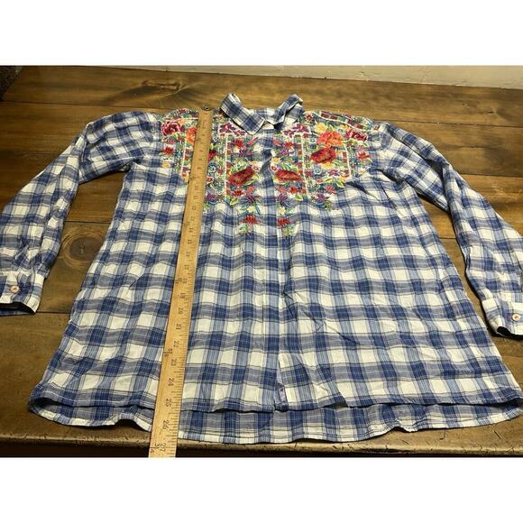 Johnny Was J3 Workshop Button Up Embroidered Floral Plaid Blouse Small - Picture 6 of 11